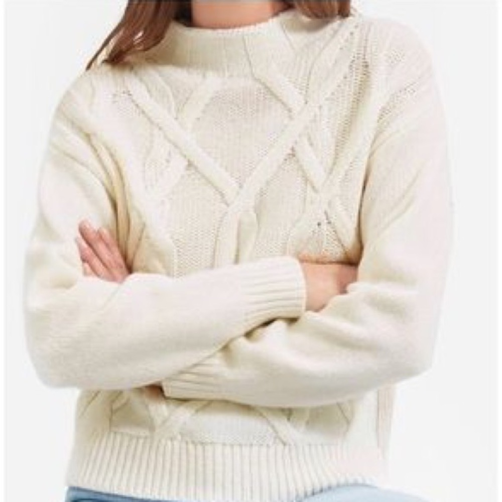 Everlane 100% Wool Cable Mockneck Bone XS